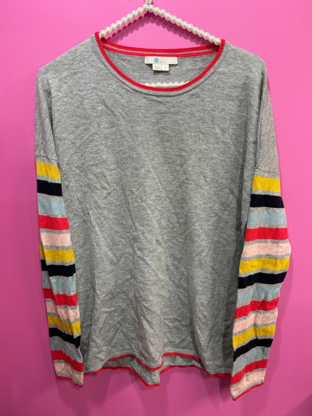 Boden Grey & Multi Color Stripe Knit Sweater Top